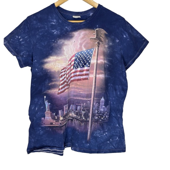 The Mountain Tops - The Mountain x Thomas Kincaid Navy Tie-Dye Short Sleeve Tee with American Flag